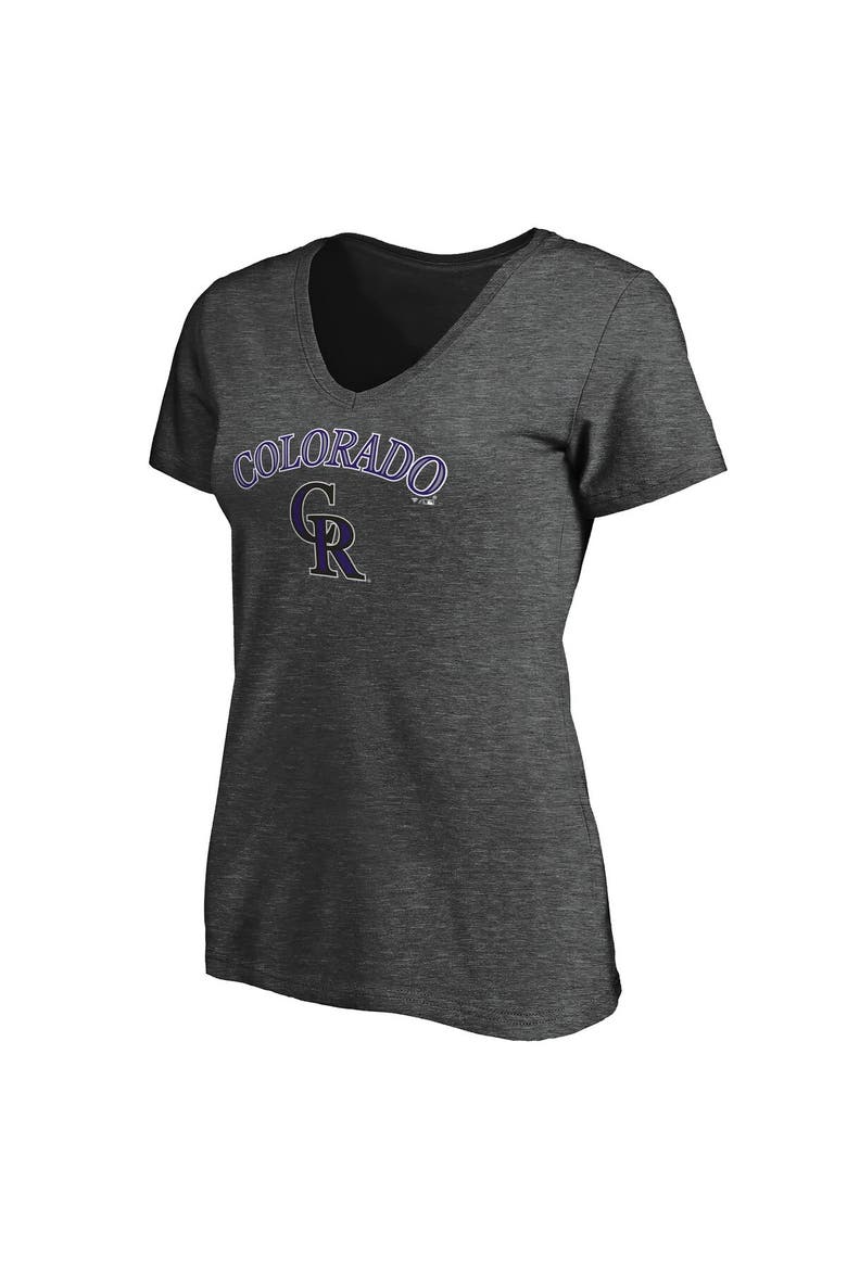 Women's Fanatics Branded Heathered Charcoal Colorado Rockies Team Logo Lockup V-Neck T-Shirt, Alternate, color, Heather Charcoal