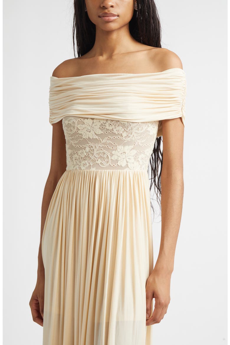 Rebellion Lace Inset Off the Shoulder Draped Dress, Alternate, color, CREAM