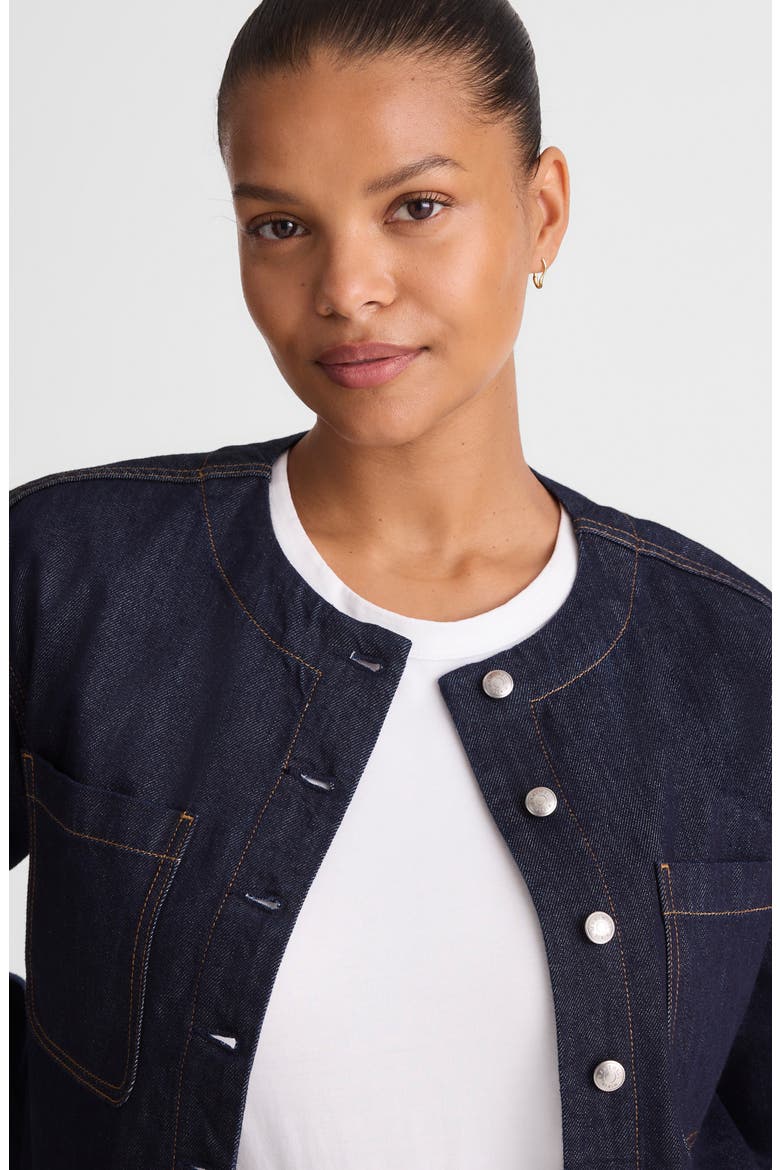 Collarless Denim Cutaway Jacket, Alternate, color, RINSE WASH