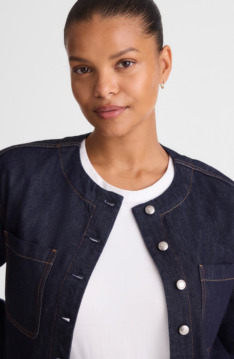 Madewell Collarless Denim Cutaway Jacket, Alternate, color, Rinse Wash