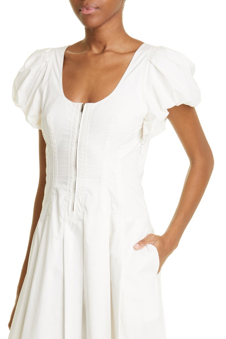 Malie Puff Sleeve Cotton Midi Dress, Alternate, color, BONE