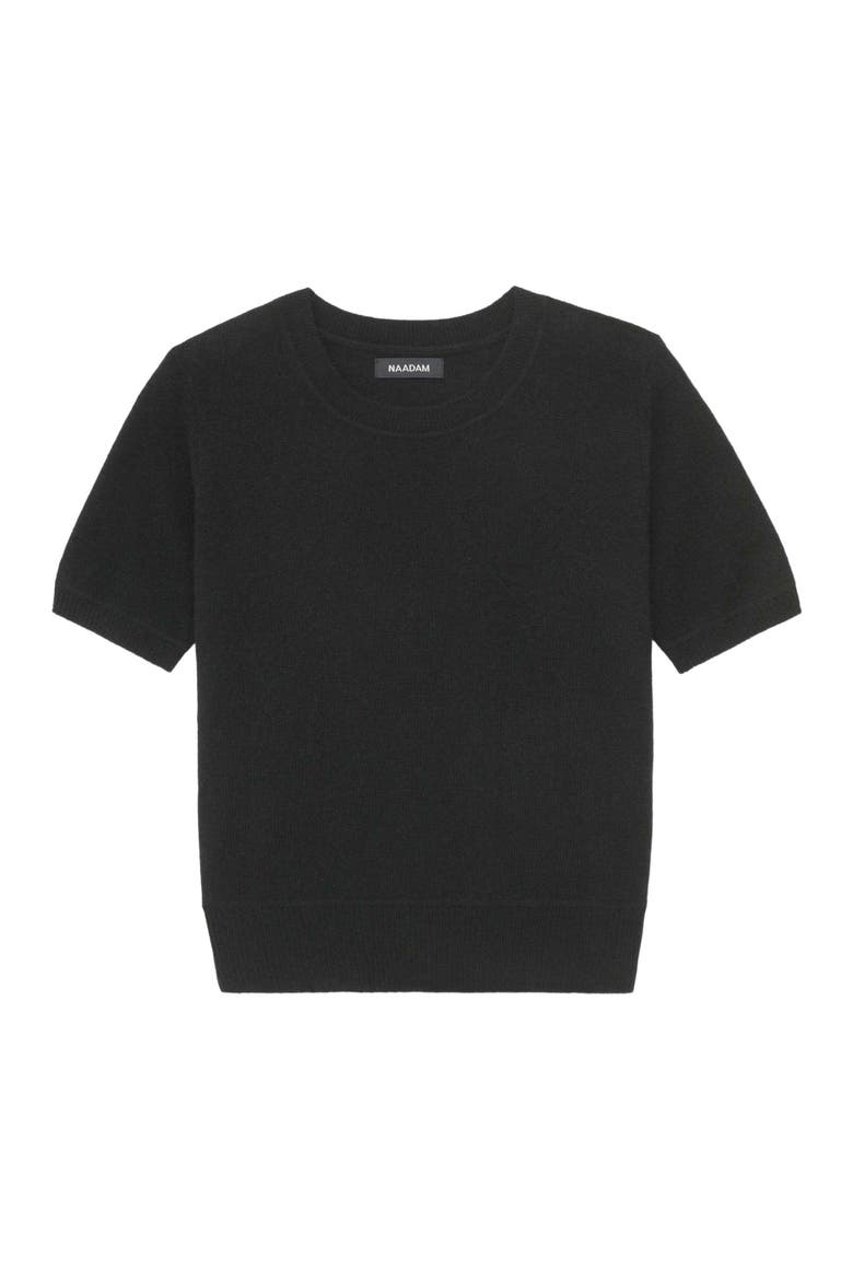 Lightweight Cashmere Short Sleeve Sweater, Alternate, color, Black
