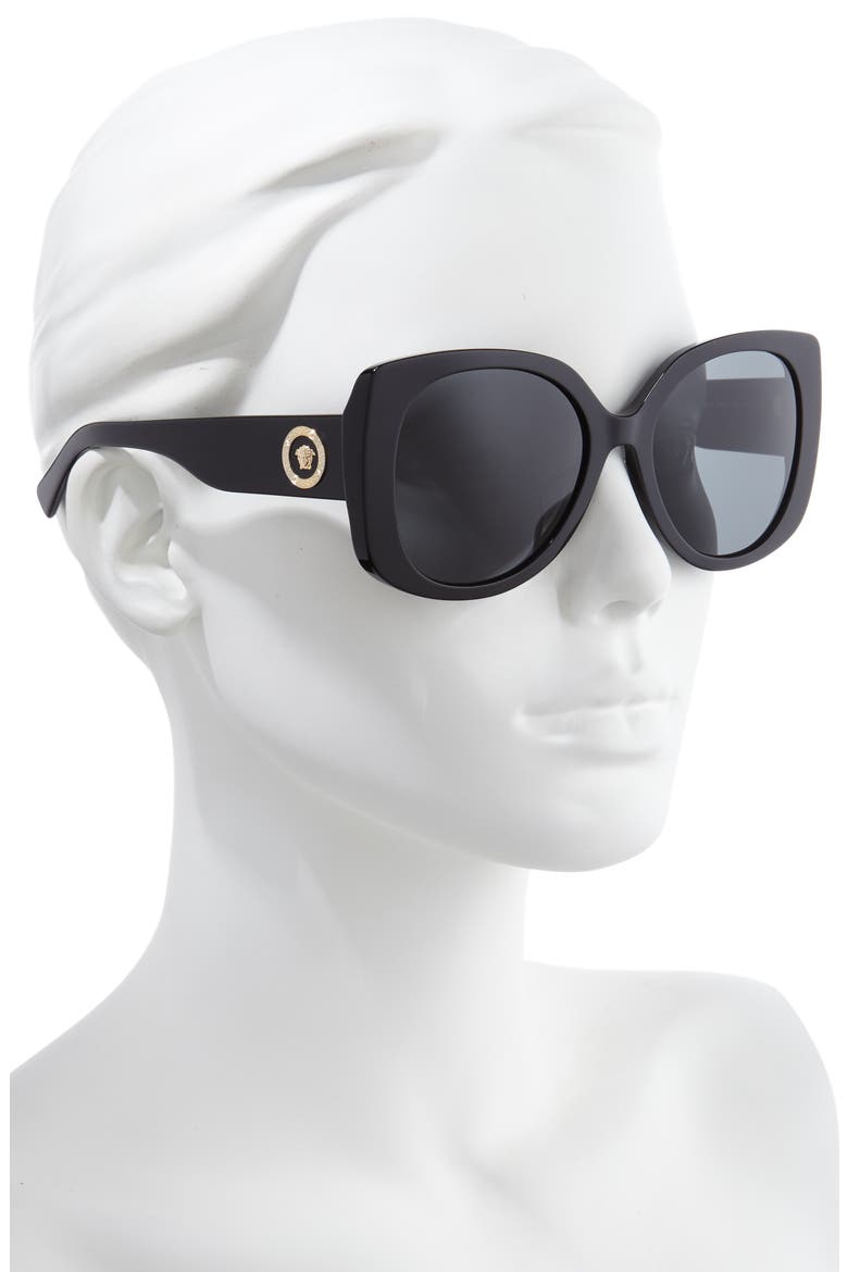56mm Rectangle Sunglasses, Alternate, color, BLACK