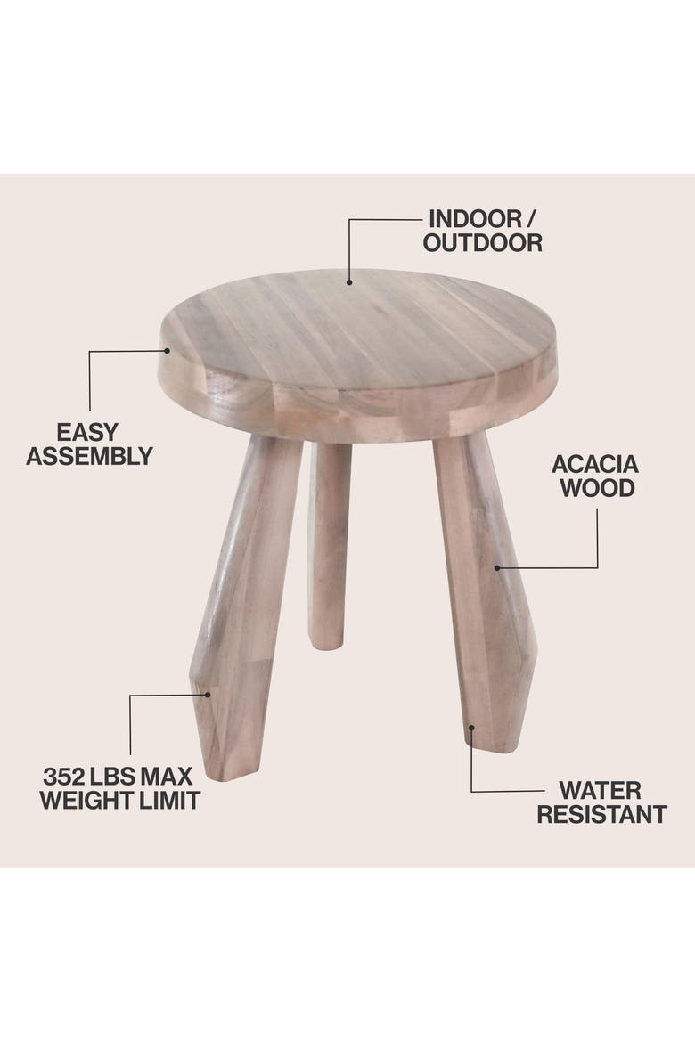 Terra Rustic Solid Acacia Wood Accent Stool, Small Indoor Outdoor Round Seat, Side Table and Plant Stand for Patio, Living Room, Alternate, color, Light Wood