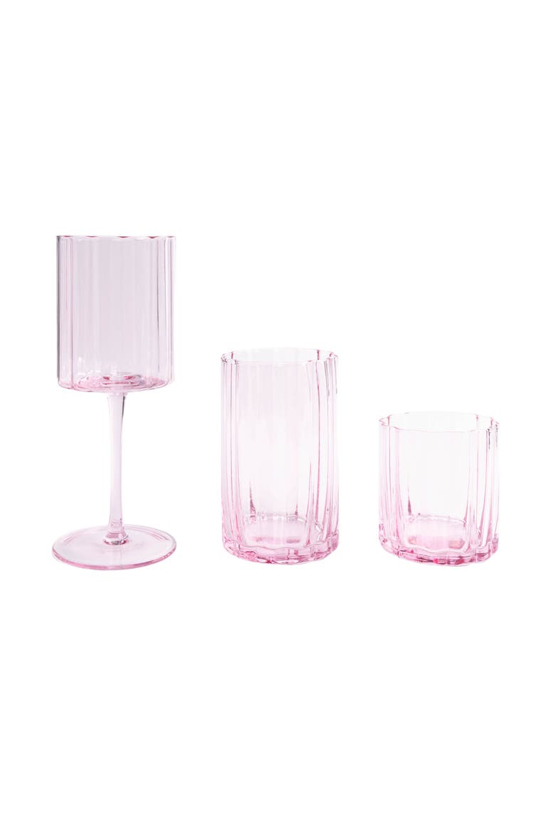 Scalloped Rim Fluted Tall Tumbler Glass, Set of 4, 16oz, Blush Pink, Alternate, color, pink