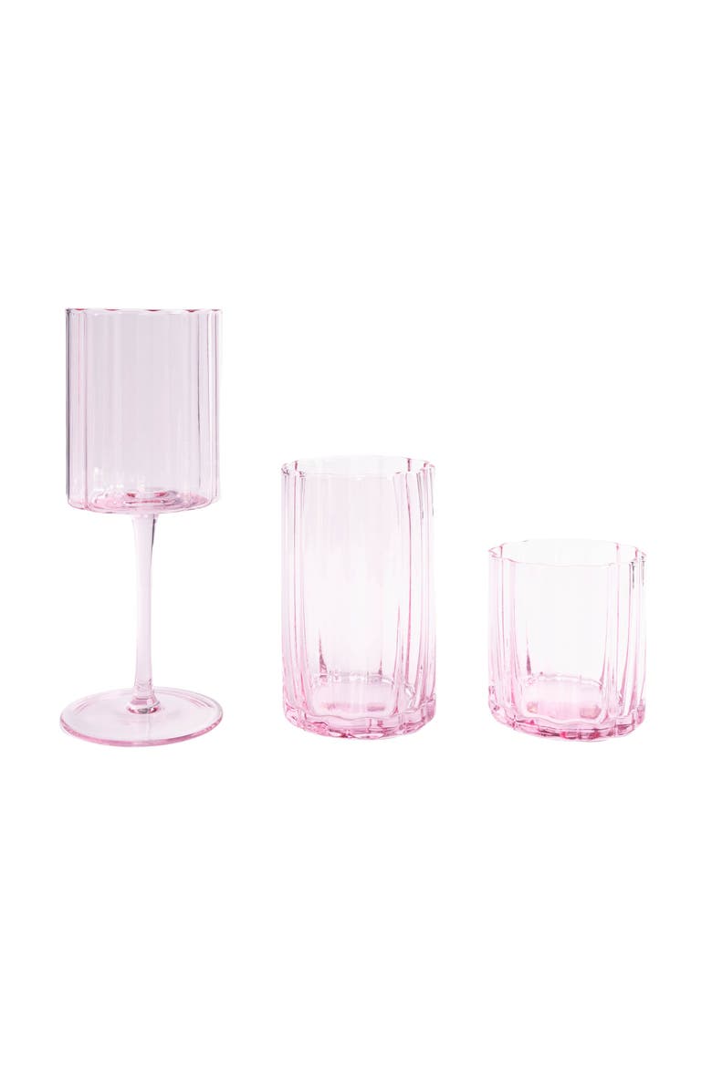 Jeanne Fitz Scalloped Rim Fluted Tall Tumbler Glass, Set of 4, 16oz, Blush Pink, Alternate, color, Pink