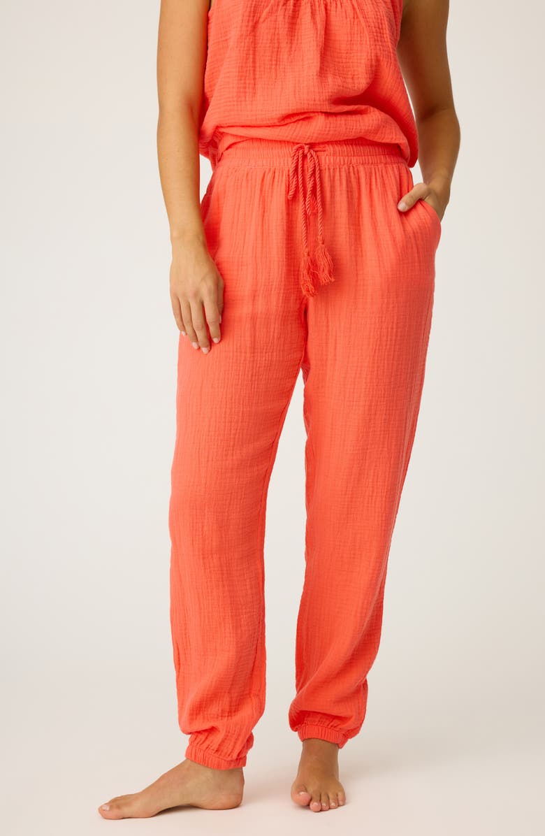PJ Salvage Copacabana Cotton Gauze Lounge Joggers, Main, color, Guava
