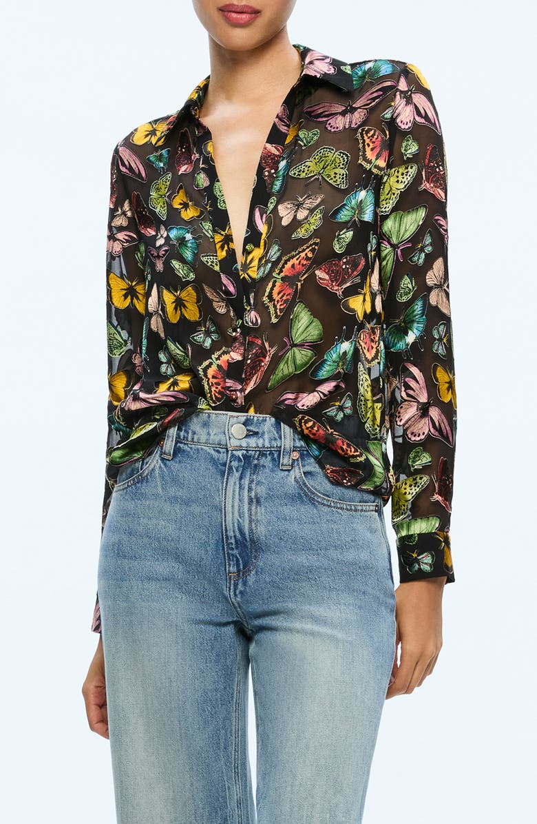 Alice + Olivia Eloise Butterfly Print Button-Up Shirt, Main, color,