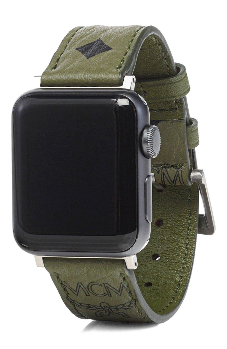 MCM 38mm Apple Watch Band in Visetos, Main, color, Green