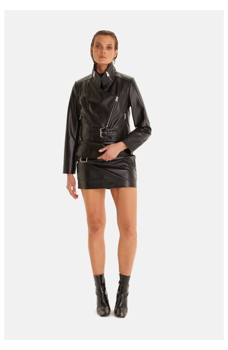 Furniq UK Maud Leather Jacket, Alternate, color, Black