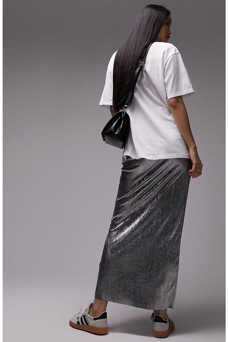 Textured Metallic Maxi Skirt, Alternate, color, SILVER