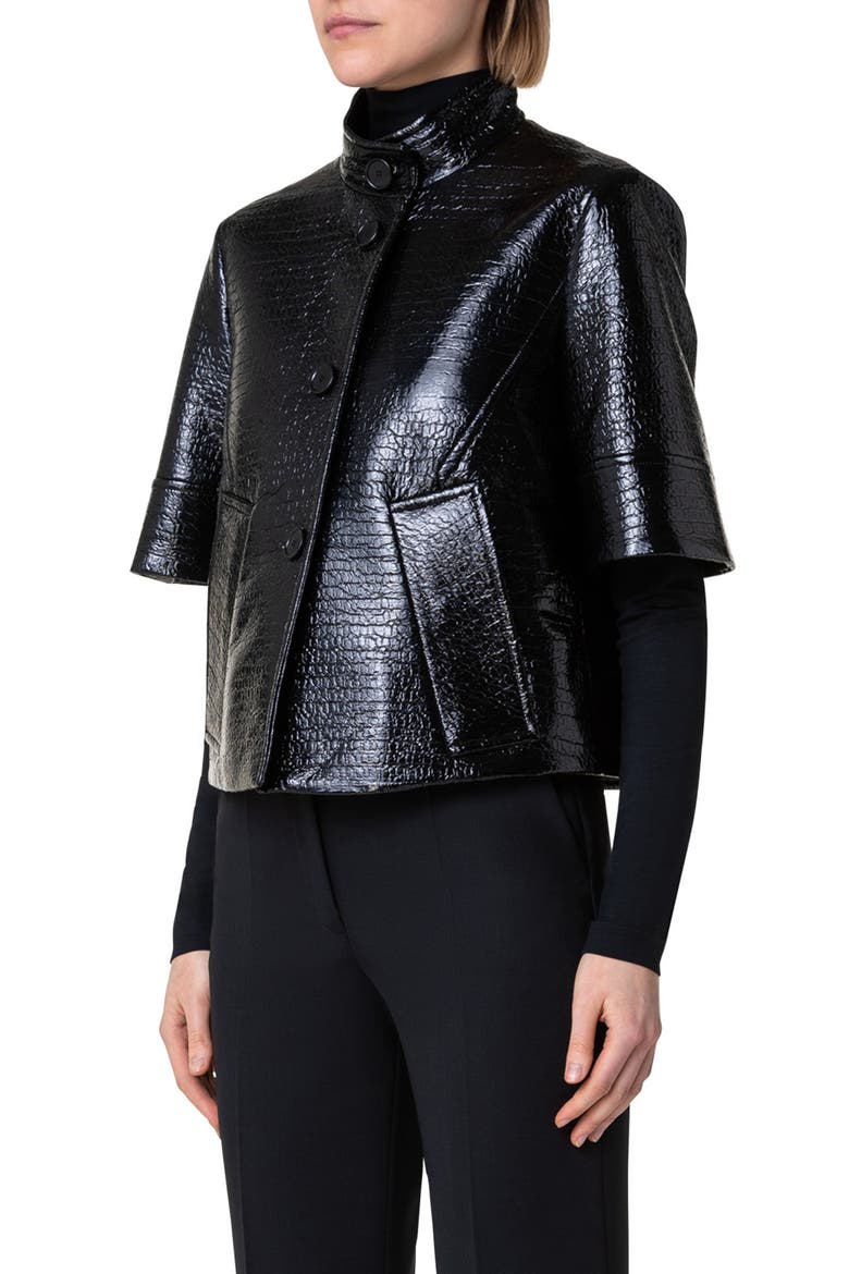 Short Sleeve Faux Leather Jacket, Alternate, color, BLACK