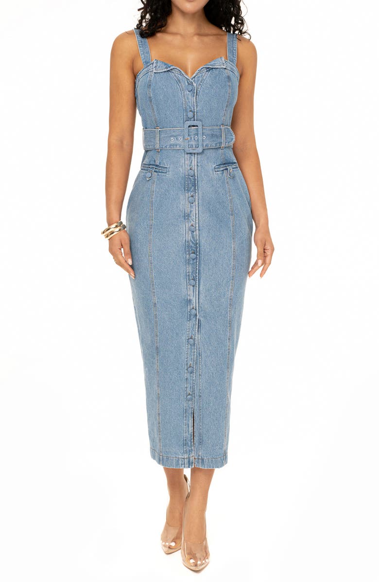 JLUXLABEL Celene Denim Maxi Dress, Main, color, 