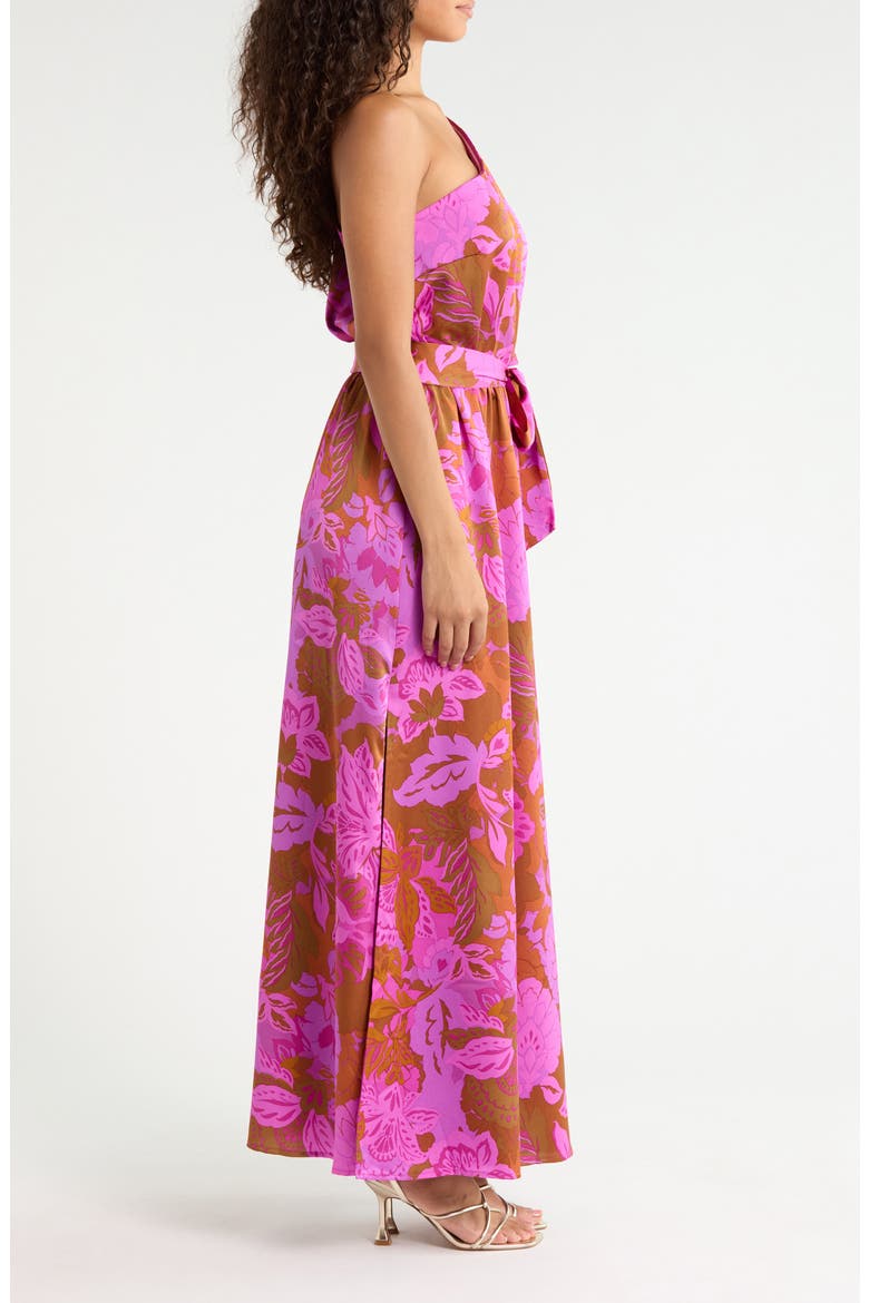 Lorian Floral Meara One-Shoulder Maxi Dress, Alternate, color, RUST-MAGENTA