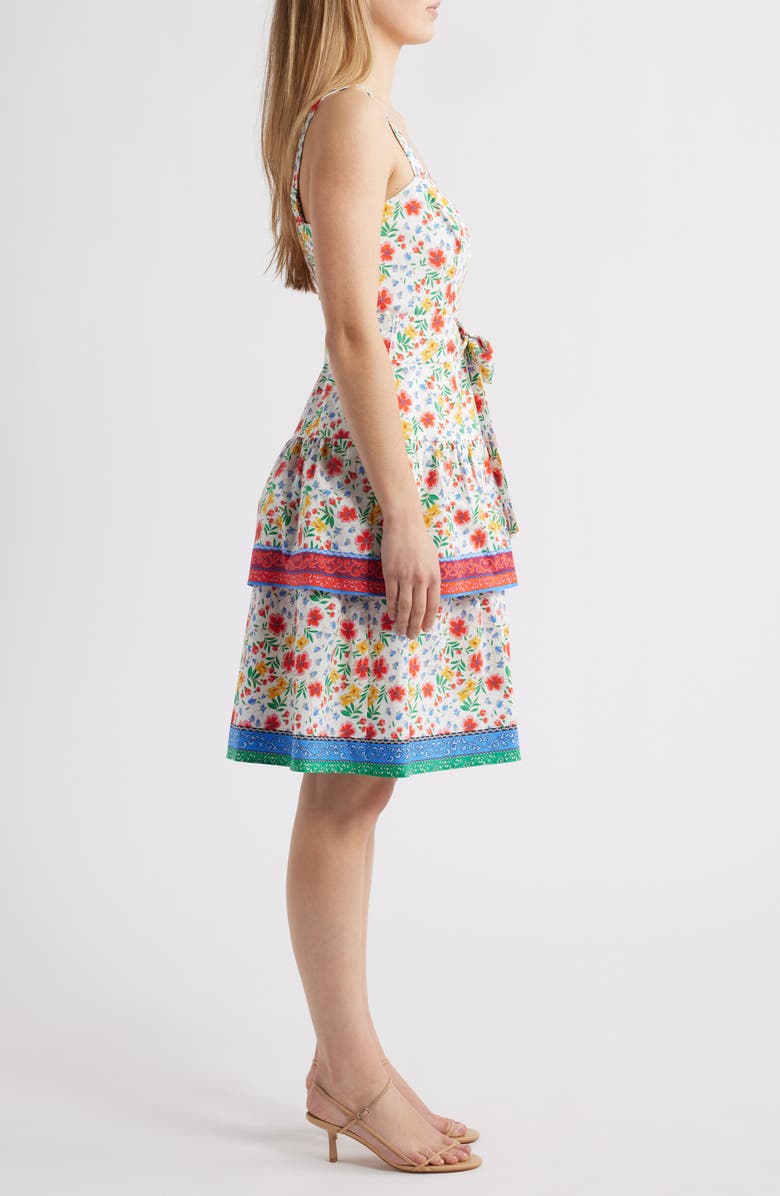 Eliza J Floral Tiered Stretch Cotton Sundress, Alternate, color, 