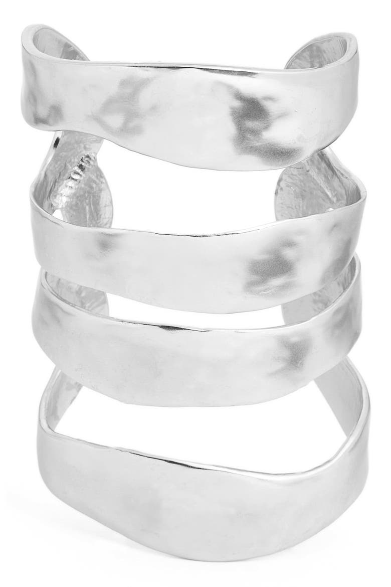 Four Row Cuff, Main, color, SILVER