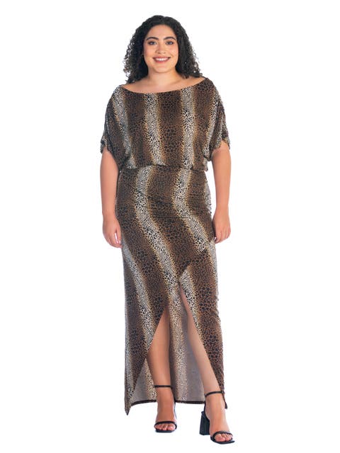 Boat Neck Batwing Sleeve Slit Maxi Dress