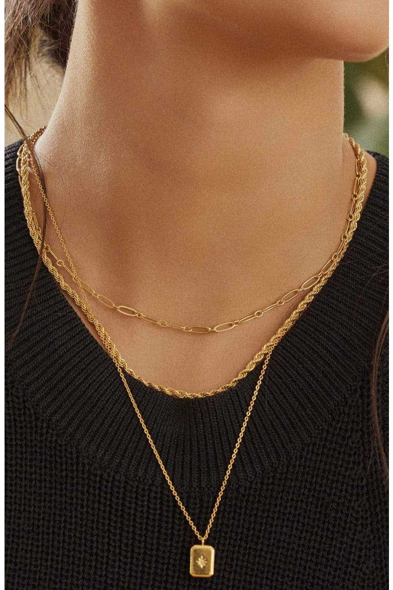 14k Gold Plated Chain and Rope Layered Necklace Gift Idea, Alternate, color, Gold