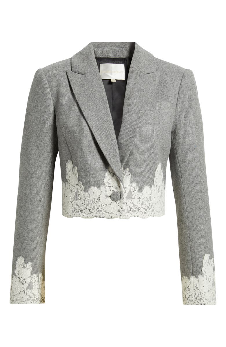 LoveShackFancy Icarus Lace Detail Crop Jacket, Alternate, color, Grey Melange