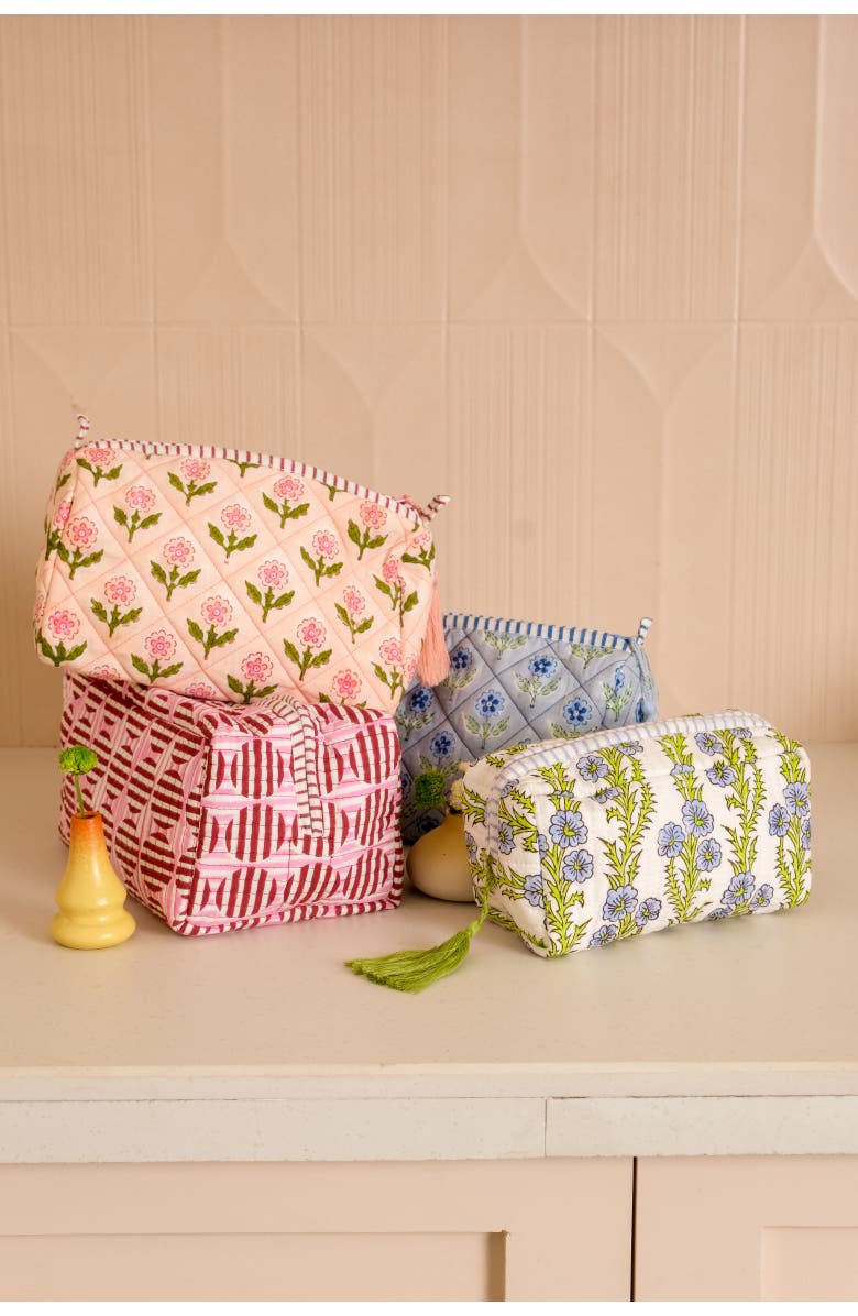 Inner Child Forget-Me-Not Blockprint Makeup Bag - Set of 3, Alternate, color, Blue