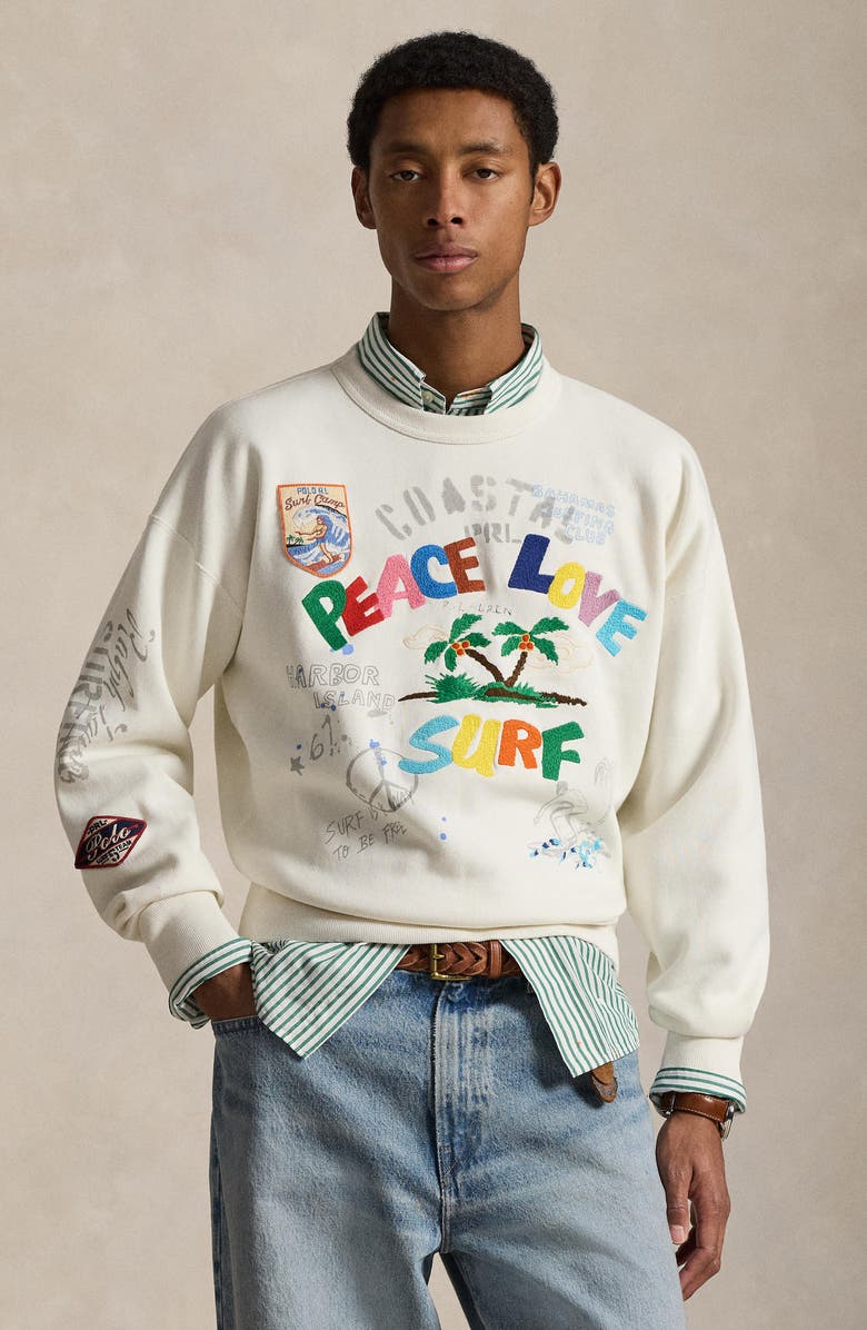 Polo Ralph Lauren Vintage Fit Peace Love Surf Embroidered Sweatshirt, Alternate, color, Nevis