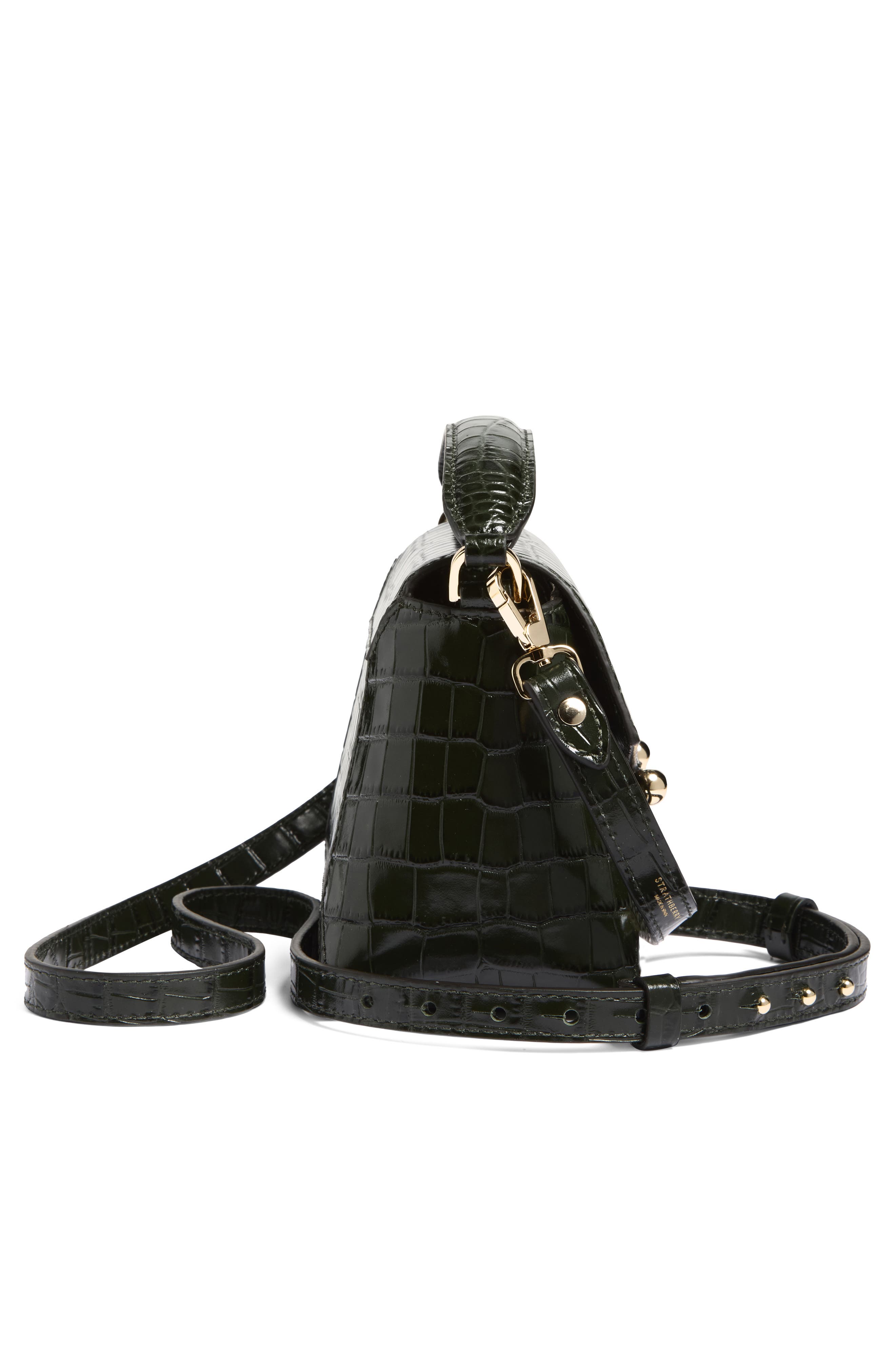 Strathberry Nano Mosaic Croc Embossed Leather Handbag, Alternate, color, Forest