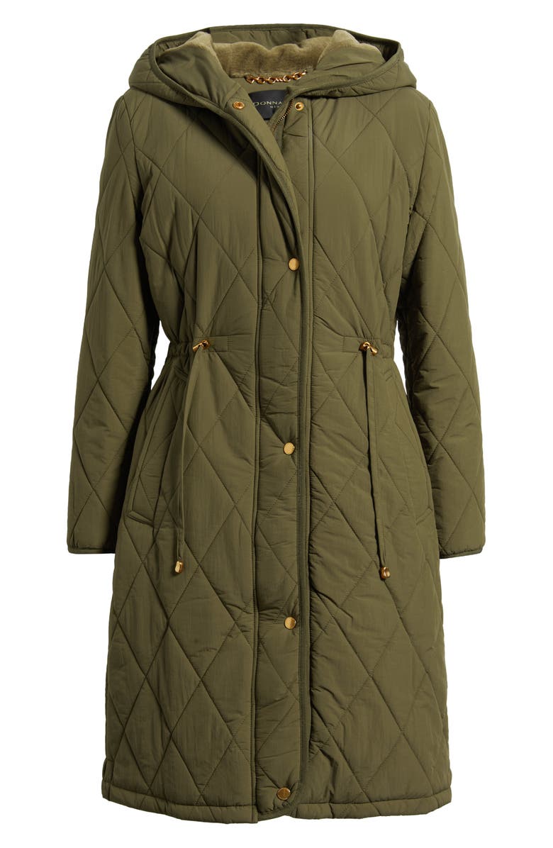 Donna Karan New York Quilted Hooded Coat, Main, color, Beech