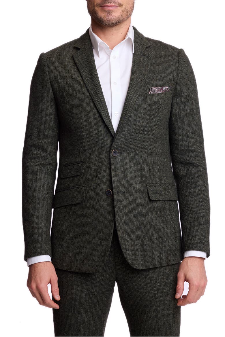Dover Slim Fit Notch Lapel Suit Jacket, Main, color, GREEN BLACK HERRINGBONE