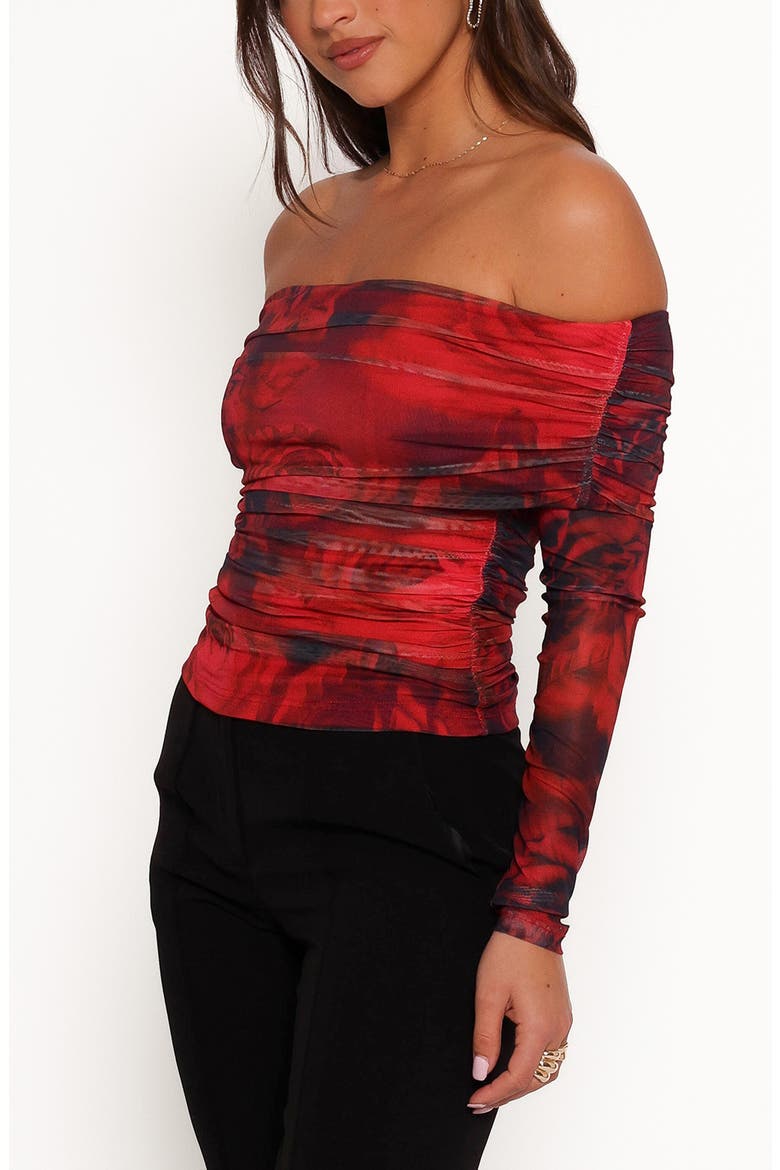 Koa Ruched Off the Shoulder Mesh Top, Alternate, color, ROSE PRINT