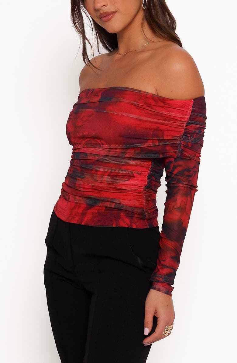 Petal & Pup Koa Ruched Off the Shoulder Mesh Top, Alternate, color, Rose Print