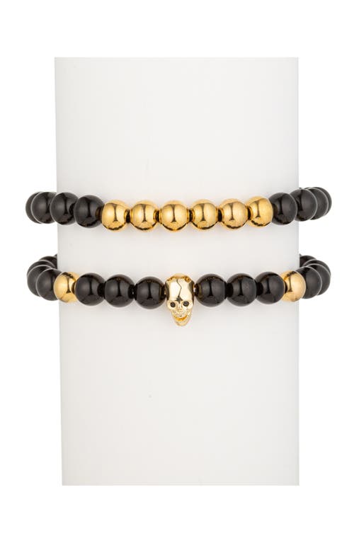 Eye Candy Los Angeles Noah Set Of 2 Skull Beaded Bracelets In Gold