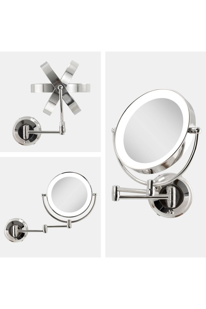 Lighted Wall Mounted Makeup Mirror with 10X/1X Magnification & Extendable Arm, Alternate, color, Chrome