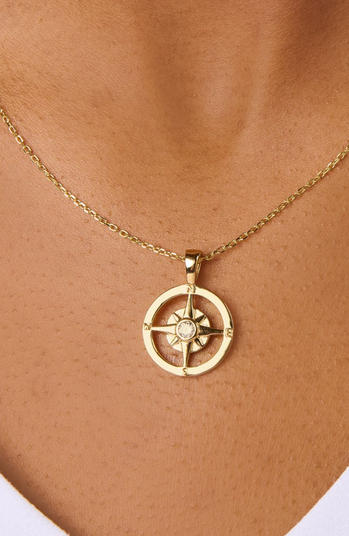 Little Sky Stone Compass Pendant Necklace In Gold