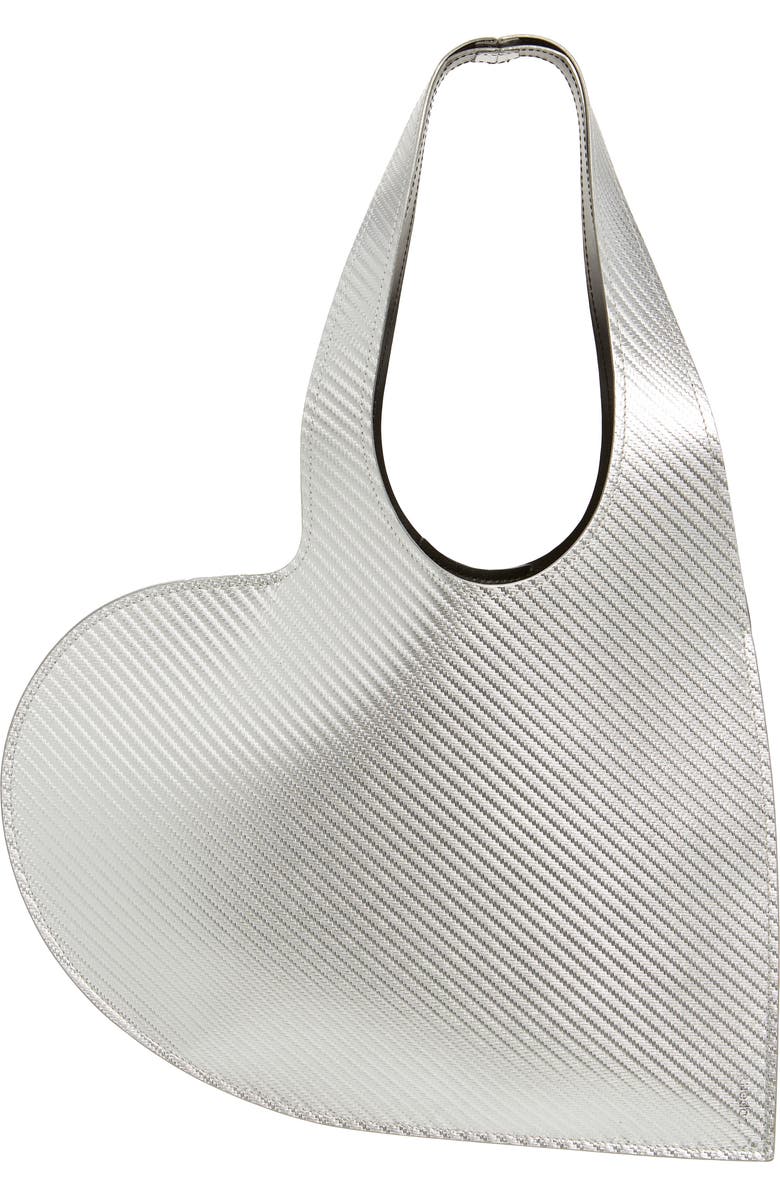 Coperni Mini Heart Leather Tote, Main, color, Silver