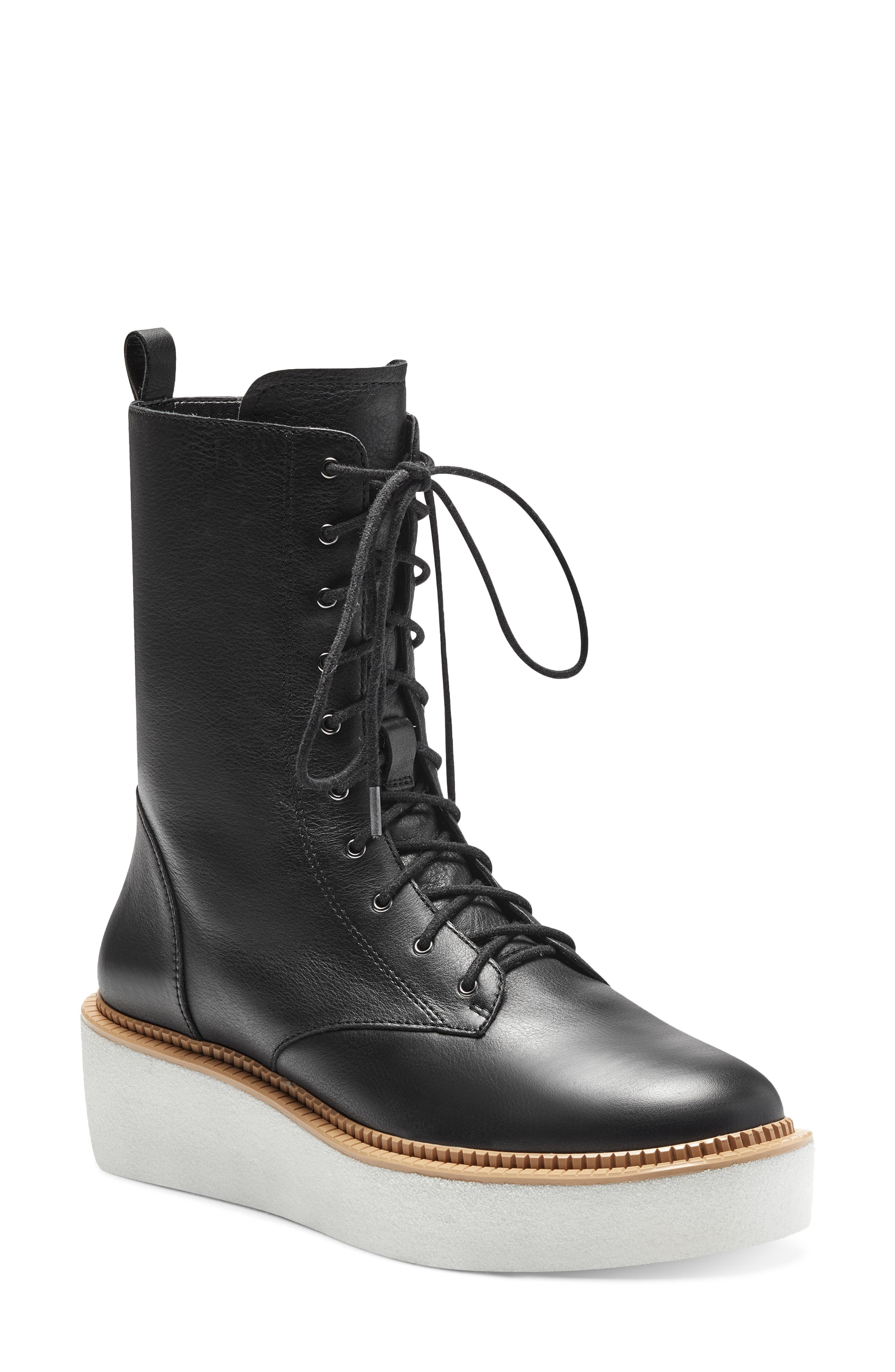 Niko Lace-Up Platform Bootie, Main, color, BLACK LEATHER