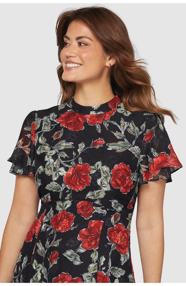 Wallis Floral Burn Out Ruffle Midi Dress, Alternate, color, Black
