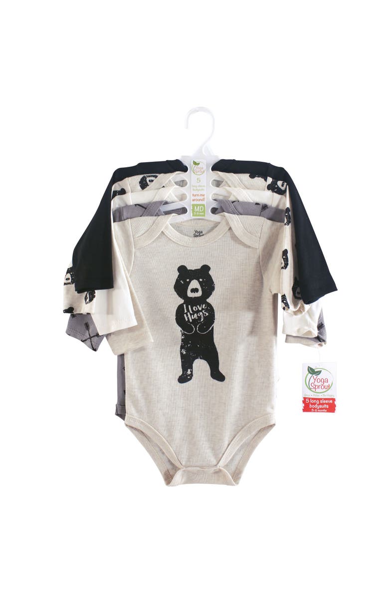 Yoga Sprout Five-Piece Set of Infant Long-Sleeve Bodysuits, Alternate, color, Bear Hugs