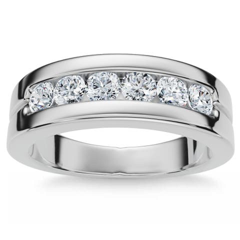 Men's 5/8Ct Diamond 6-Stone Polished Wedding Ring Lab Grown 10k Gold
