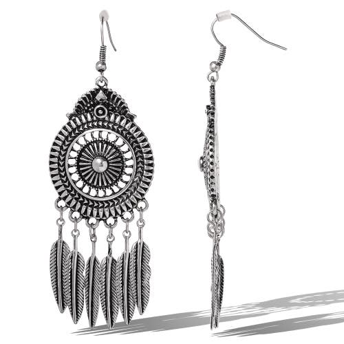 Jessica Simpson Boho Feather Drop Earrings In Metallic