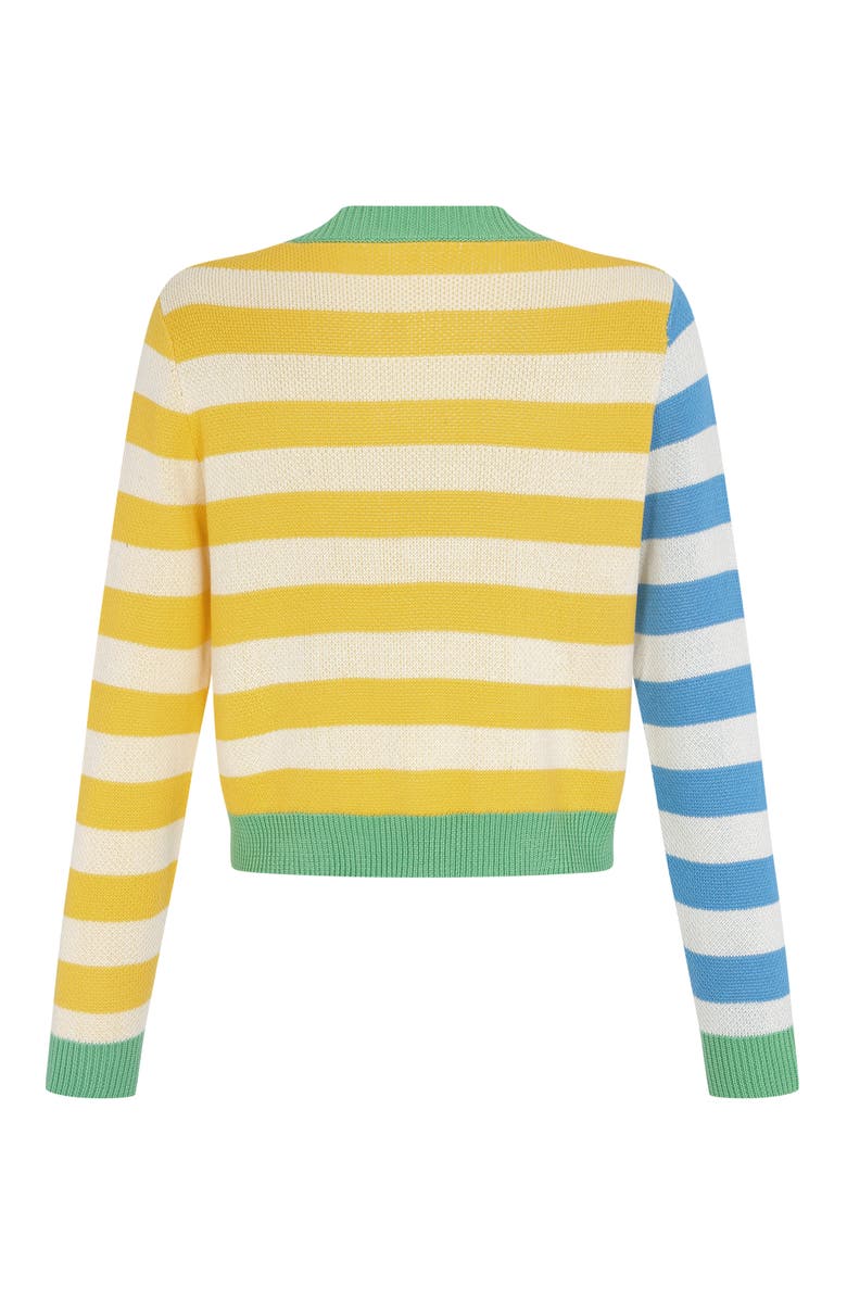 De Loreta Wasi V-Neck Cotton Blend Cardigan, Alternate, color, Bold Green Stripes