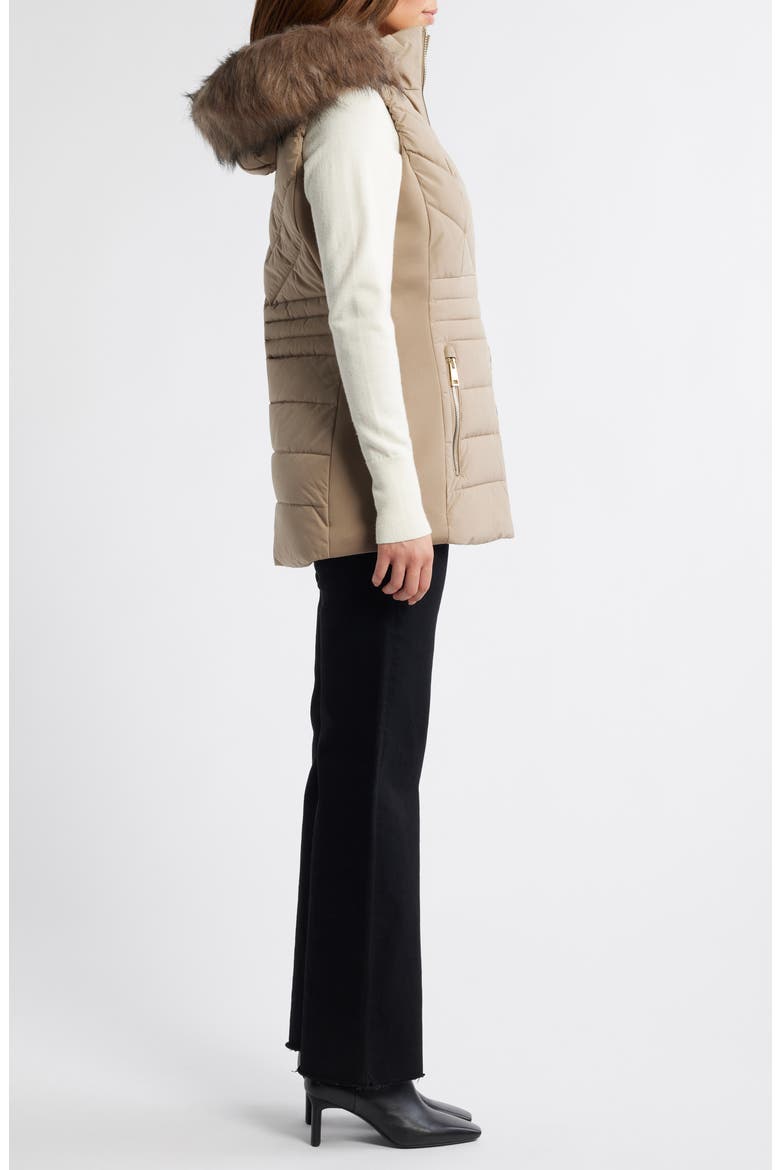 Faux Fur Trim Quilted Vest, Alternate, color, TAUPE
