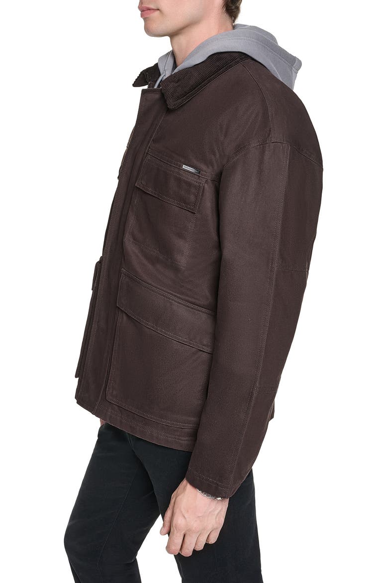 Waxed Cotton Jacket with Corduroy Collar, Alternate, color, BROWN