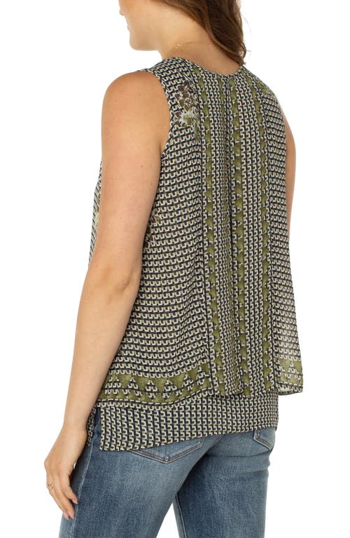 Liverpool Geo Floral Print Double Layer Woven Top In Green