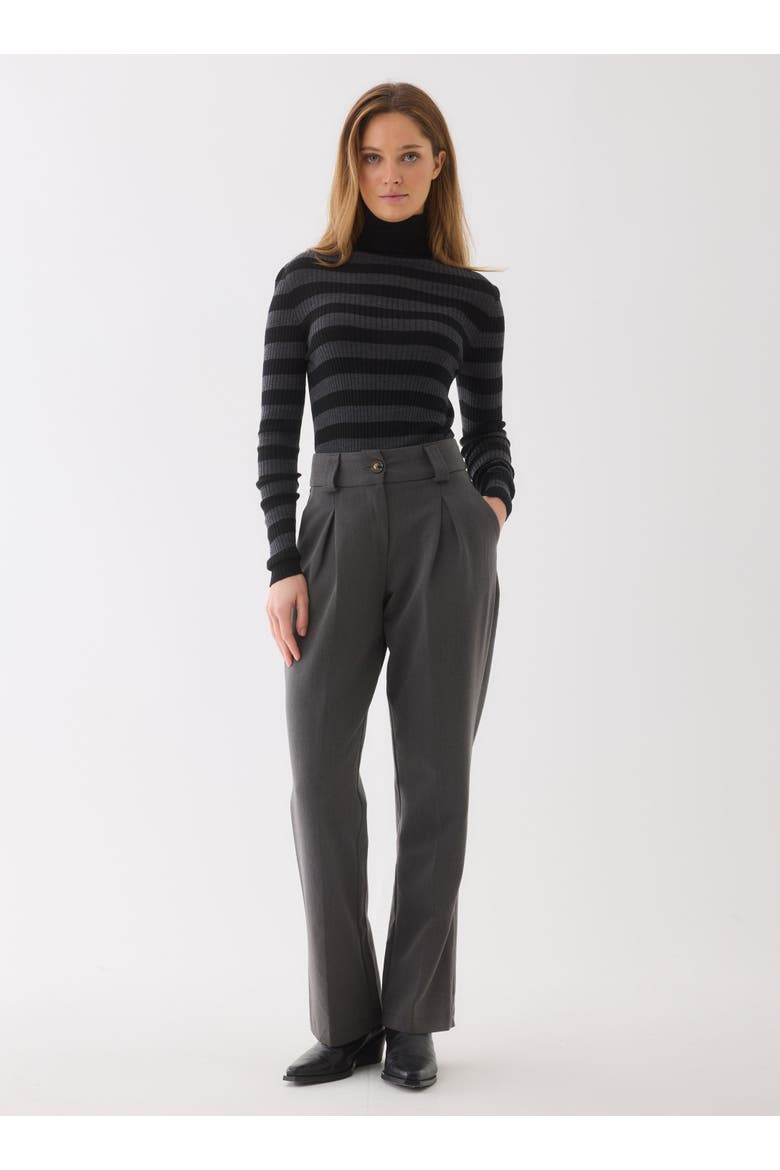 Merino Superfine Rib Knit Stripe Turtleneck, Alternate, color, NOIR/ANTHRACITE CHINE
