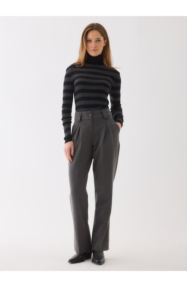 Majestic Filatures Merino Superfine Rib Knit Stripe Turtleneck, Alternate, color, Noir/Anthracite Chine