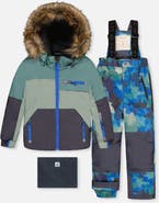 Deux par Deux Play Faux Fur Hood Jacket & Camouflage Pants Two Piece Snowsuit