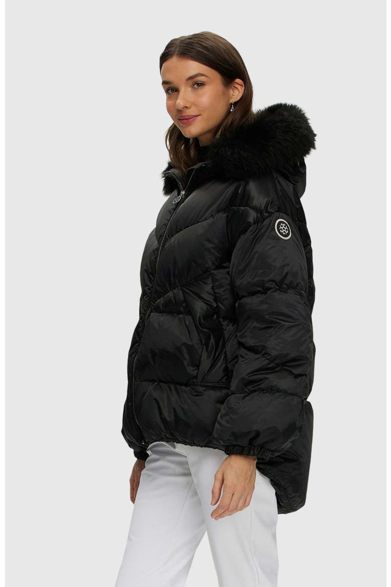 Apres-Ski High-Low Jacket With Detachable Trim, Alternate, color, BLACK/BLACK