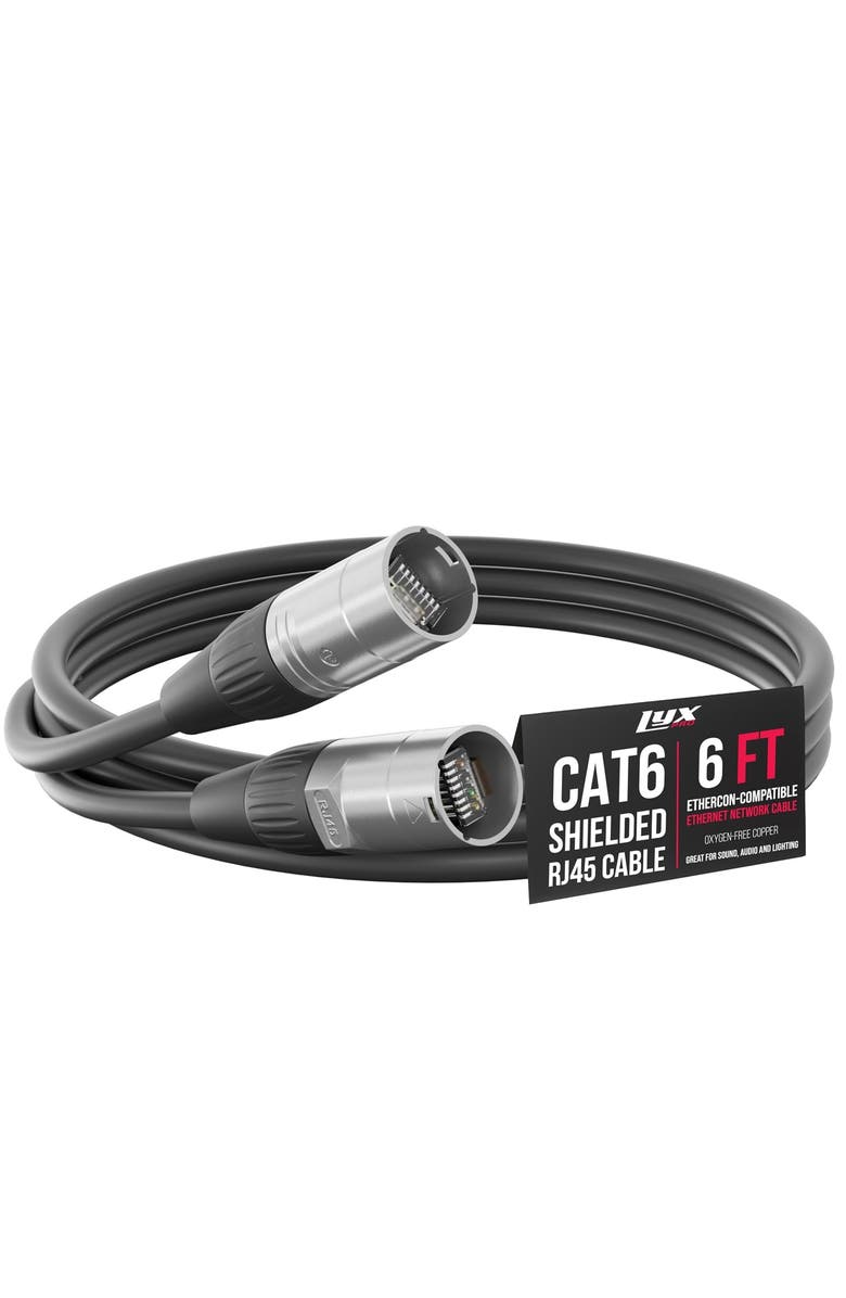 Lyxpro 6 Feet Shielded CAT6 Ethercon Cable, Male to Male, Pro Audio & Lighting RJ45 Cable, Main, color, Black