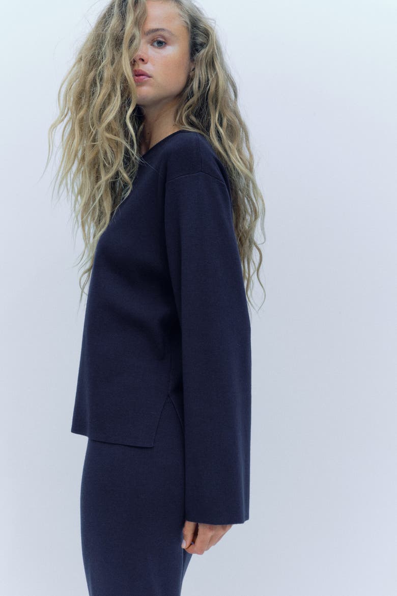Oversized Fine-knit Sweater, Main, color, Navy blue