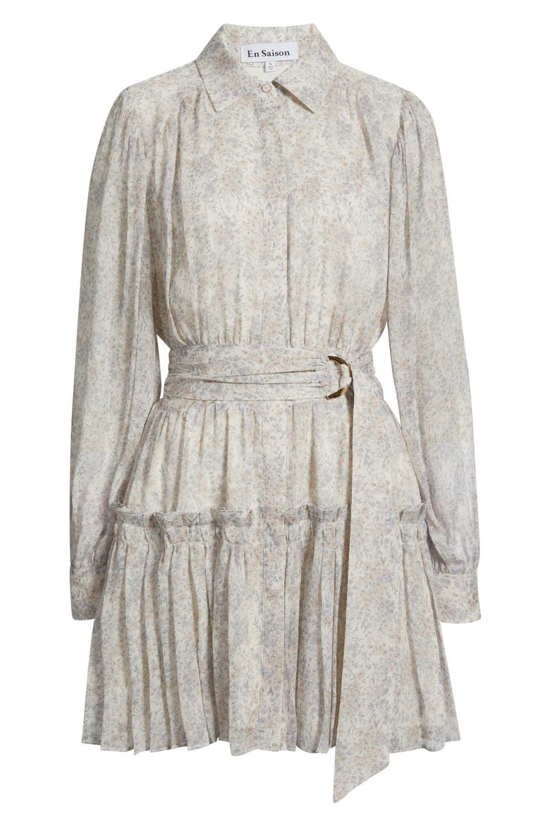 Josette Floral Long Sleeve Chiffon Minidress, Alternate, color, IVORY PERIWINKLE SAGE